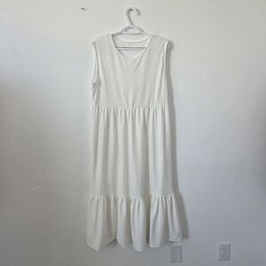 White Maxi Dress Tiered Eyelet Pointelle Sleeveless Boho Bridal Festival Large
